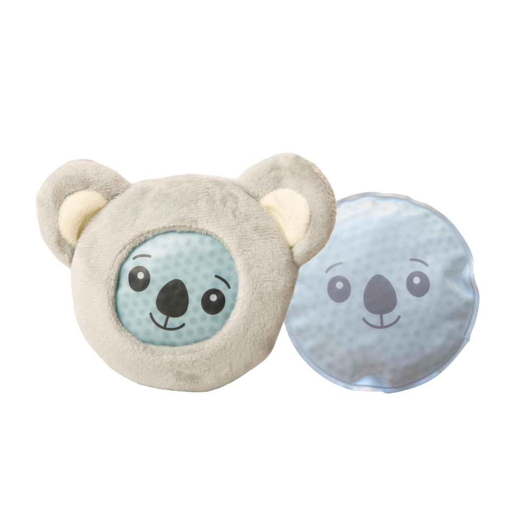 Two koala-shaped cushions with faces on a white background